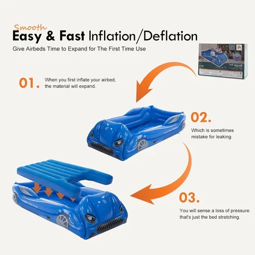 Miniatura 5 de Colchón de Aire para Niños Inflable Cama de Viaje para Niños Pequeños con Lados, Almohadilla para Dormir de Cuna, Azul Azul Oscuro