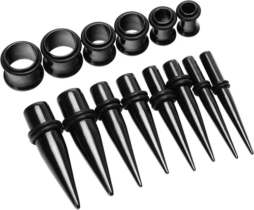 Miniatura 12 de vcmart 14G-00G - Kit de estiramiento de 36 piezas de calibre de oído, tapones cónicos, ojales, acero de grado de implante