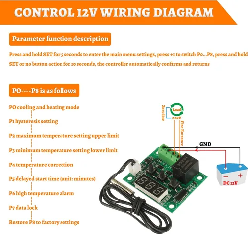 Miniatura 4 de W1209 12V DC Controlador de Temperatura Digital Tablero Micro Termostato Digital -58.0-230.0 °F Interruptor electrónico de control de temperatura