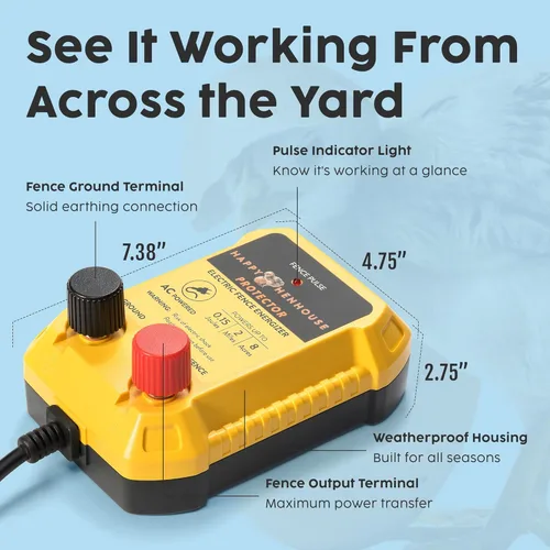 Miniatura 5 de Cargador de cerca eléctrica Happy Henhouse - Encendido potente de 110V CA enchufable energizador de cerca para gallinas, granjas pequeñas y jardines