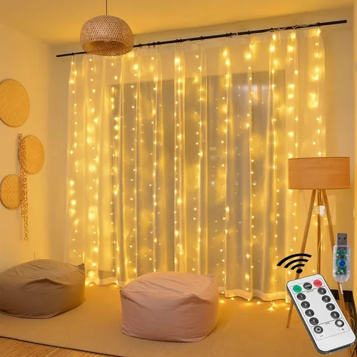 Miniatura 9 de Honche - Tira de luces LED de 300 luces en forma de hadas para cortina, 10 x 10 pies, con control remoto, luces de ventana para dormitorio, boda