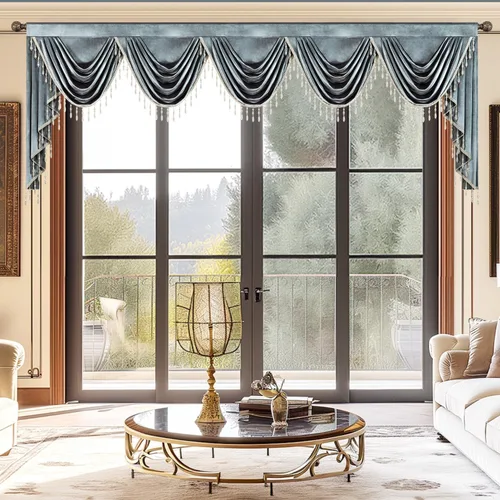 Miniatura 47 de VOGOL Cenefa de cortinas de terciopelo grueso para dormitorio, cenefas de cascada de lujo con aislamiento térmico dorado para sala de estar formal