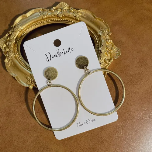 Miniatura 4 de Doubnine Aretes de aro retro de bronce, estilo bohemio, círculo, oro mate, aretes de disco de oro mate, joyería elegante para mujer