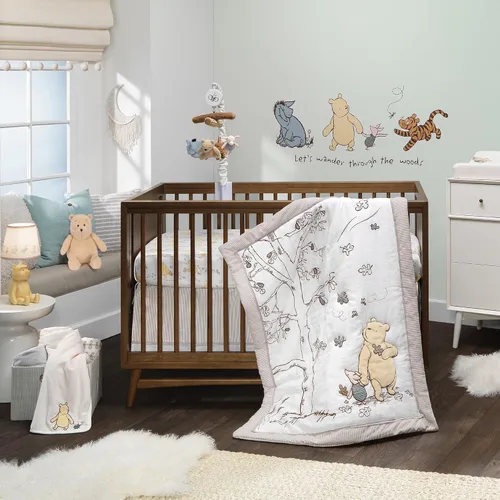 Miniatura 4 de Lambs & Ivy Disney Baby Storytime Pooh - Sábana bajera ajustable para cuna, 100% algodón, color blanco