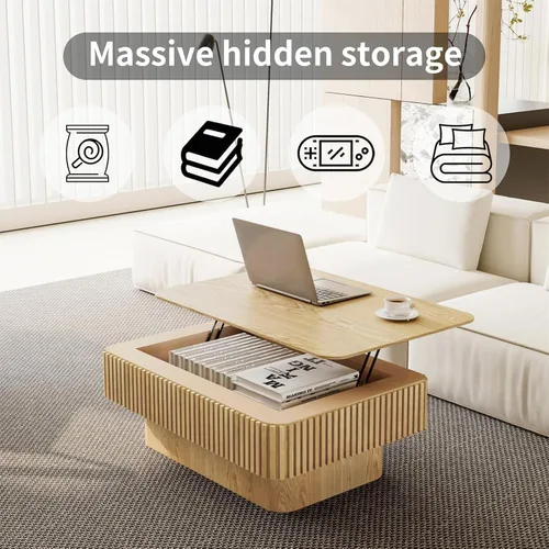 Miniatura 7 de LKTART Mesa de Centro con Tapa Elevable para Sala de Estar, Mesa de Centro Acanalada de Acento con Almacenamiento, Mesa de Té Central Rectangular