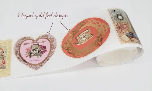 Miniatura 4 de Serenity Fair Alice Adventures in Wonderland Gold Foil Pegatinas de papel washi. Aproximadamente 160 pegatinas de lámina dorada