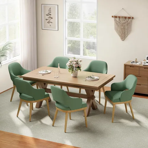 Miniatura 15 de MALOL Juego de 2 sillas de comedor de madera, silla moderna tapizada de tela para comedor, sillas laterales de cocina, silla de cena campestre