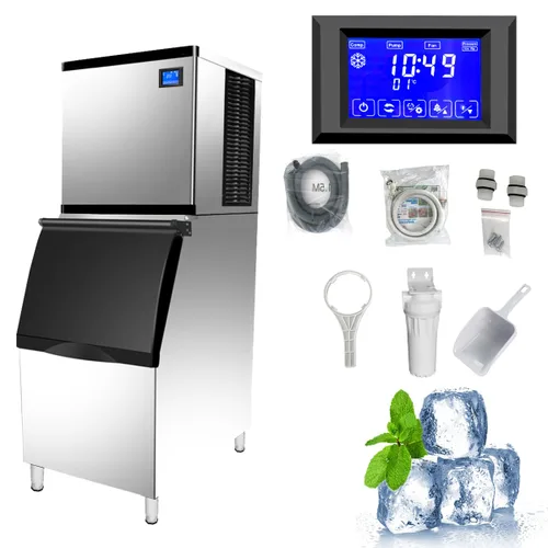 Miniatura 11 de Máquina comercial para hacer hielo de 350 libras/24 horas, contenedor de almacenamiento de 308 libras, 156 cubos de hielo transparentes en 8-15