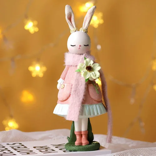 Miniatura 2 de Lindas figuras de resina de conejita con bufanda, estilo de dibujos animados, estatuas coleccionables, decoraciones de escritorio, decoración