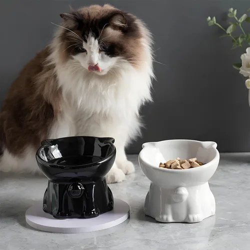 Miniatura 7 de Cuencos elevados de cerámica para gatos, 4 cuencos elevados extra anchos para gatos, plato poco profundo apto para alimentos y agua, antivómitos