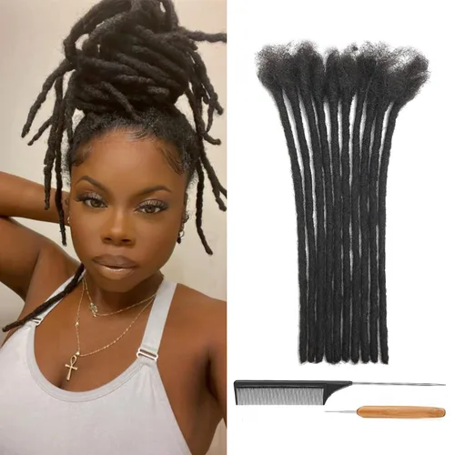 Miniatura 13 de Extensiones de Rastas de Cabello Humano 0.4cm de Grosor 4 Pulgadas 20 Hebras 100% Cabello Humano Real para Hombres/Mujeres/Niños Completamente