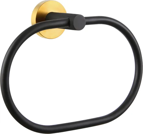 APLusee Anillo de toalla de mano de oro negro, tenedor de toalla de mano de acero inoxidable para baño montado en la pared