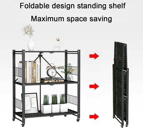 Miniatura 3 de Estantes plegables de almacenamiento, estantes plegables de metal con ruedas, estantes y estantes de almacenamiento, estantes rodantes, estantes