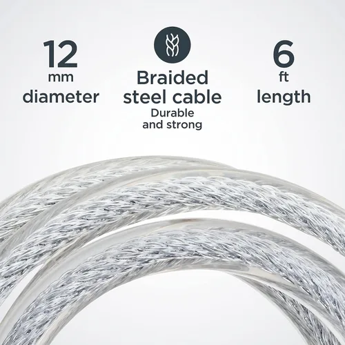 Miniatura 3 de Candado de cable para bicicleta Schwinn con llaves, 1.83 m x 12 mm, Negro y Plata, Acero duradero, Cubierta protectora de vinilo, Soporte