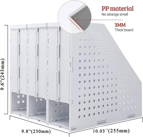 Miniatura 2 de Marte Vanci Revistero plegable de 3 compartimentos para escritorio, divisores de archivos resistentes ajustables y resistentes para gabinete de Gris