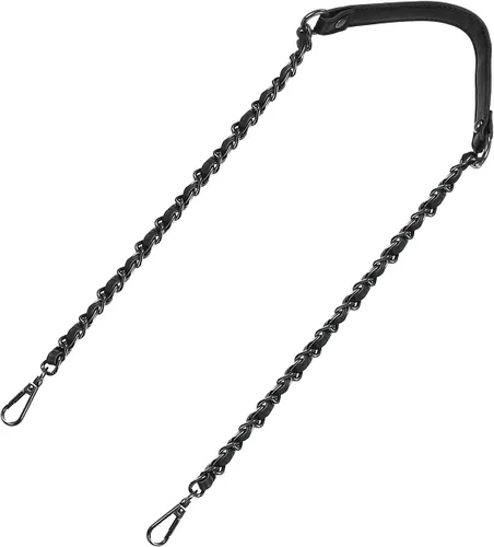 Miniatura 33 de Uxcell Correa de cadena plana de hierro de cuero de 39 pulgadas para bolso de mano, mango de reemplazo de hombro, negro con cadena dorada