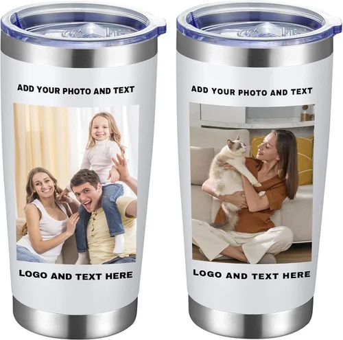 Miniatura 8 de Vaso de café personalizado de acero inoxidable, botella de agua personalizada de 20 onzas, vasos aislados con tapas y pajitas, imagen de logotipo