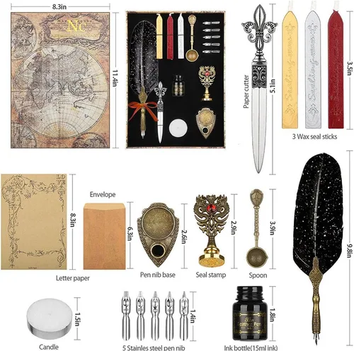 Miniatura 2 de NC Juego de tinta para pluma de caña, Juego de tinta para pluma de pluma incluye pluma de inmersión de pluma, tinta, 5 plumillas de repuesto, 3