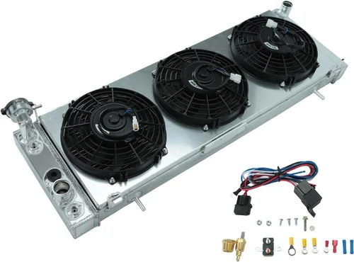 Radiador de aluminio de 1 fila+ventilador de cubierta de 10 pulgadas+kit de relé de termostato compatible con J-eep Cherokee XJ/Comanche 1991-2001