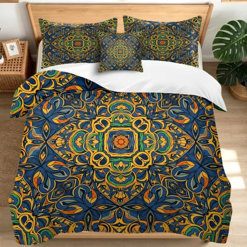 Miniatura 9 de Juego de funda de edredón bohemio de microfibra individual, juego de ropa de cama floral de retazos artesanales, estilo rústico moderno