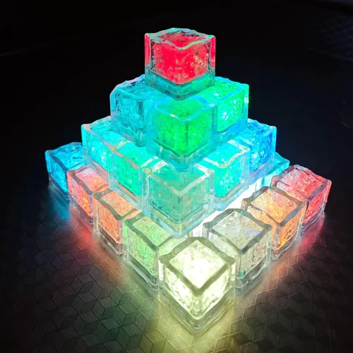 Miniatura 9 de Paquete de 120 cubitos de hielo iluminados, cubitos de hielo LED que brillan para bebidas con sensor de líquido, luces LED impermeables multicolor