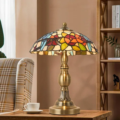 Miniatura 7 de Lámpara de mesa estilo Tiffany, lámpara de mesa de vidrio manchado, lámpara de decoración antigua artesanal para mesita de noche, dormitorio, sala
