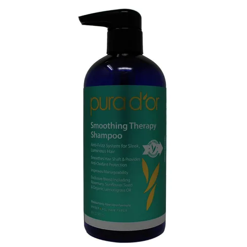 PURA D'OR Champú de terapia suavizante (16 onzas) Champú alisador antiencrespamiento para cabello opaco, seco y quebradizo (el embalaje puede ir)