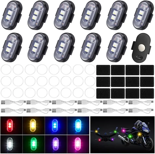 Miniatura 8 de Xuhal 12 piezas de luces estroboscópicas LED inalámbricas con control remoto, 8 colores RGB, alta luminosidad, impermeables, anticolisión, USB