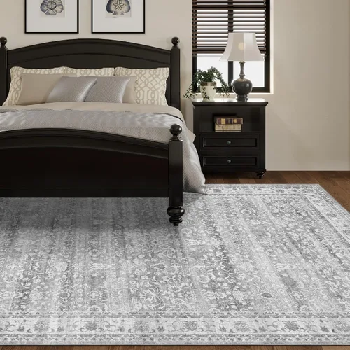 Miniatura 7 de Alfombra de 2 x 3 pies, antideslizante, lavable, de pelo bajo, suave, delgada, pequeña, alfombra vintage y bohemia para interiores, alfombras