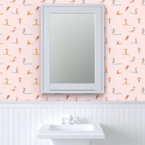 Miniatura 9 de Despegar y pegar papel tapiz Swatch - Chicas Surfers Rosa Surfing Girl Sport Hawaii Retro Ocean Nautical Beach Papel pintado personalizado extraíble