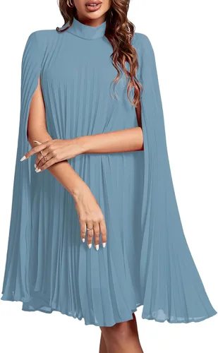 Miniatura 32 de Rooscier Vestido midi de fiesta plisado con cuello alto falso y espalda abierta para mujer