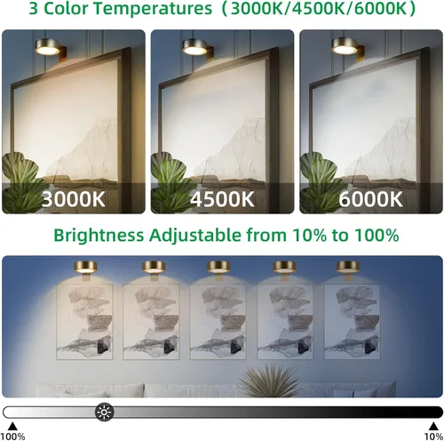 Miniatura 2 de Paquete de 2 luces inalámbricas para cuadros de pared, luz para cuadros recargable que funciona con batería con control remoto, luz regulable