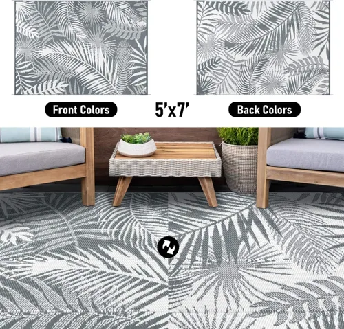 Miniatura 4 de Alfombra de Exterior de 5x7 Pies Alfombra de Paja de Plástico para Exteriores Alfombra Impermeable para Patios Limpieza Alfombra
