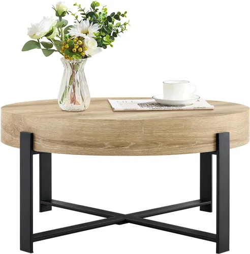 Miniatura 11 de Mesa de centro redonda de 30.7 pulgadas, mesas de centro modernas para sala de estar, mesa de té circular de madera con patas de metal