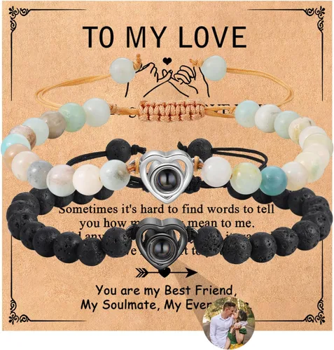 Miniatura 9 de ROSI - Pulseras personalizadas a juego para parejas con imagen en el interior para hombres y mujeres, pulsera personalizada con fotos, aniversario