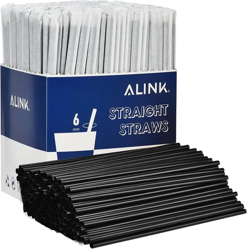 ALINK - Paquete de 500 pajitas de plástico desechables negras, pajitas rectas para fiestas envueltas individualmente - 19,7 cm x 0,58 cm Negro
