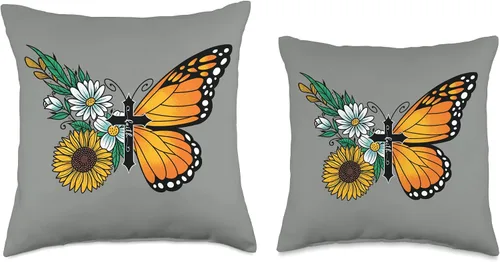 Miniatura 3 de Smarty Pants Designs Almohada floral con diseño de mariposas, 16 x 16 pulgadas, multicolor