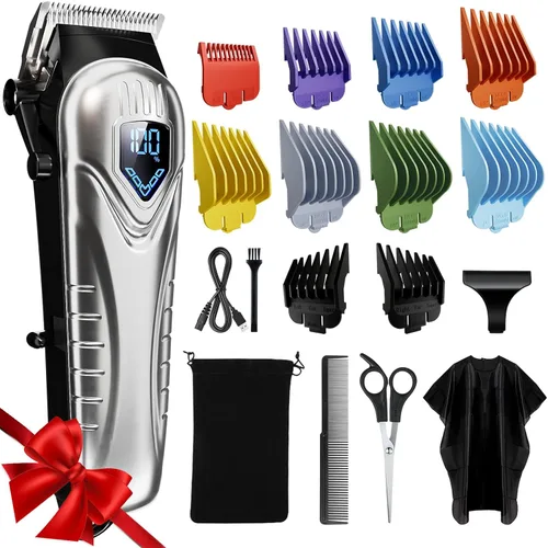 Chicclly - Cortapelos profesionales para hombres y mujeres, kit de corte de cabello de bajo ruido con 10 peines de colores, pantalla LED, regalos