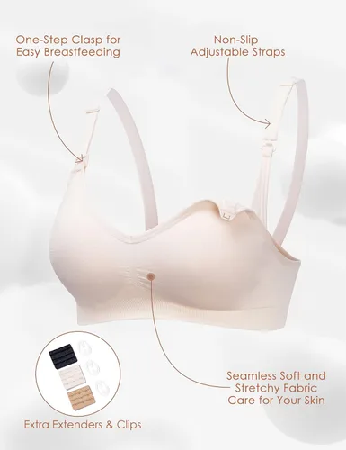 Miniatura 2 de HOFISH Brasier de lactancia para lactancia materna, bralette inalámbrico con almohadillas, extensores y clips, paquete de 3 unidades S-XXL