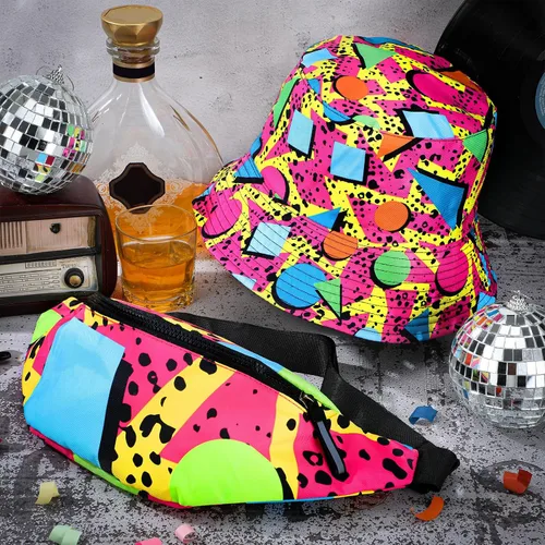Miniatura 7 de JenPen Juego de 2 sombreros tipo cangurera de los años 80 y 90 para hombres y mujeres, accesorios retro para fiestas deportivas de verano