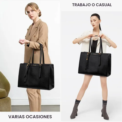Miniatura 7 de LOVEVOOK Bolsa para laptop para mujer, de piel vintage, de 15.6 pulgadas, bolsa de computadora de gran capacidad con bolso de mano para el trabajo