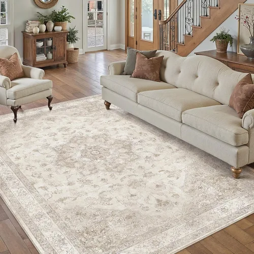 Miniatura 26 de PureCozy - Alfombra de área beige de 8 x 10, lavable, vintage, alfombra para sala de estar, dormitorio, gran alfombra suave retro de pelo bajo