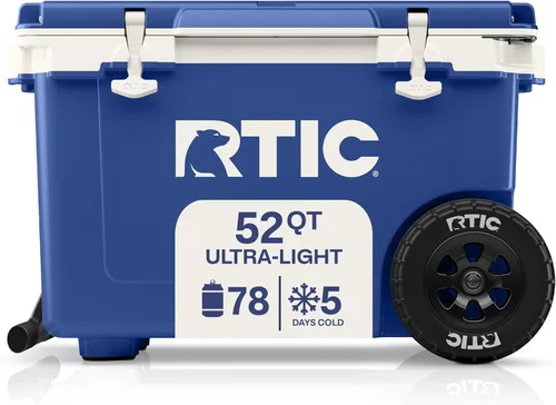 RTIC - Hielera con ruedas ultraligera de 52 cuartos de galón, caja de hielo portátil aislada para playa, bebidas, camping, picnic, pesca, barco,