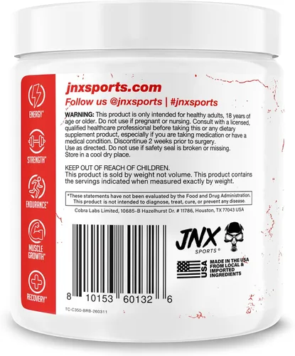Miniatura 3 de JNX SPORTS The Curse! Creatina monohidrato de frambuesa azul, 50 porciones, creatina micronizada pura 0.18 onzas por porción, 12.3 onzas