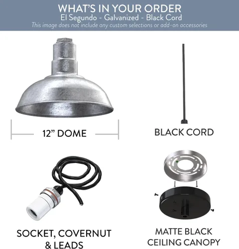 Miniatura 35 de Steel Lighting Co. El Segundo - Lámpara de granero Colgante montado en el techo Domo de 12 pulgadas Vástago de 12 pulgadas Luz de acero