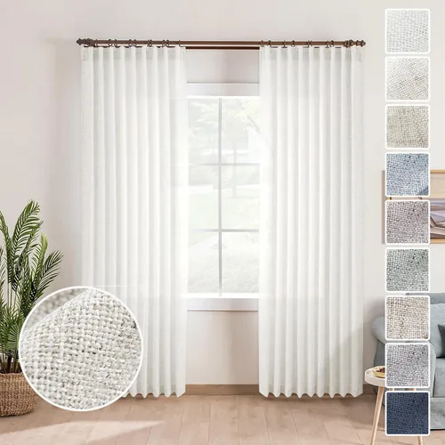 Miniatura 35 de Cortinas de lino 92 pulgadas de largo, juego de 2 paneles con bolsillo para barra, lengüeta trasera, cortinas transparentes para ventanas