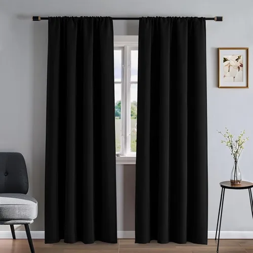 Miniatura 23 de Cortinas 100% opacas para sala de estar, juego de 2 paneles de 96 pulgadas, bloqueo de luz, pestaña trasera y bolsillo para barra, cortinas