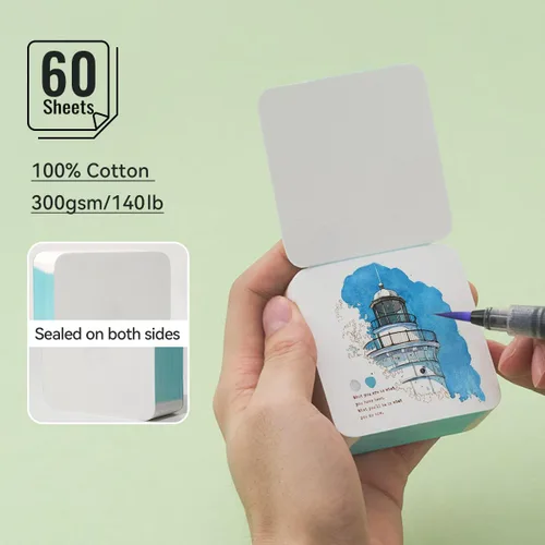 Miniatura 2 de Lightwish 60 Hojas Mini Cuaderno de Bocetos de Acuarela 2.6 * 2.6'' Prensado en Frío 300gsm/140lb, Cuaderno de Pintura Cuadrado Portátil Desgarrable