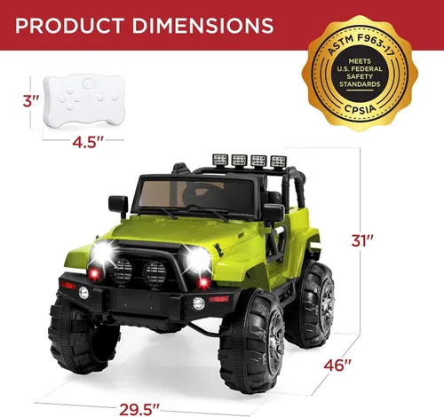Miniatura 7 de Best Choice Products Camión de paseo para niños de 12 V, auto de juguete a batería con suspensión de resorte, control remoto, 3 velocidades, luces