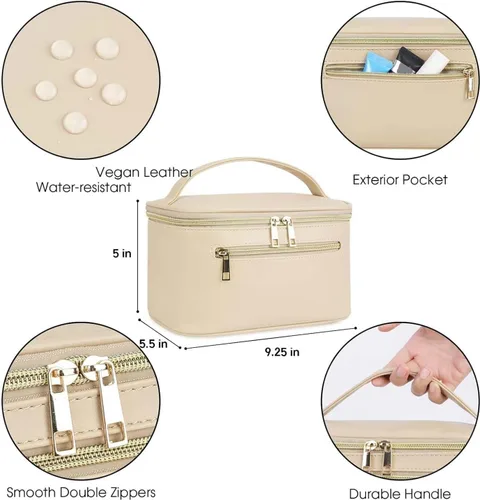 Miniatura 5 de Bolsa de maquillaje Wandering Nature, estuche organizador de viaje para maquillaje y brochas de cosméticos para mujer en cuero vegano ecológico